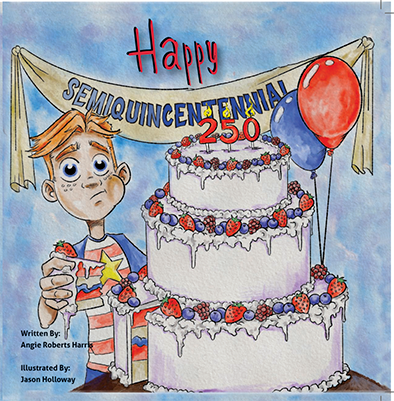 Childrens book author holding two books
